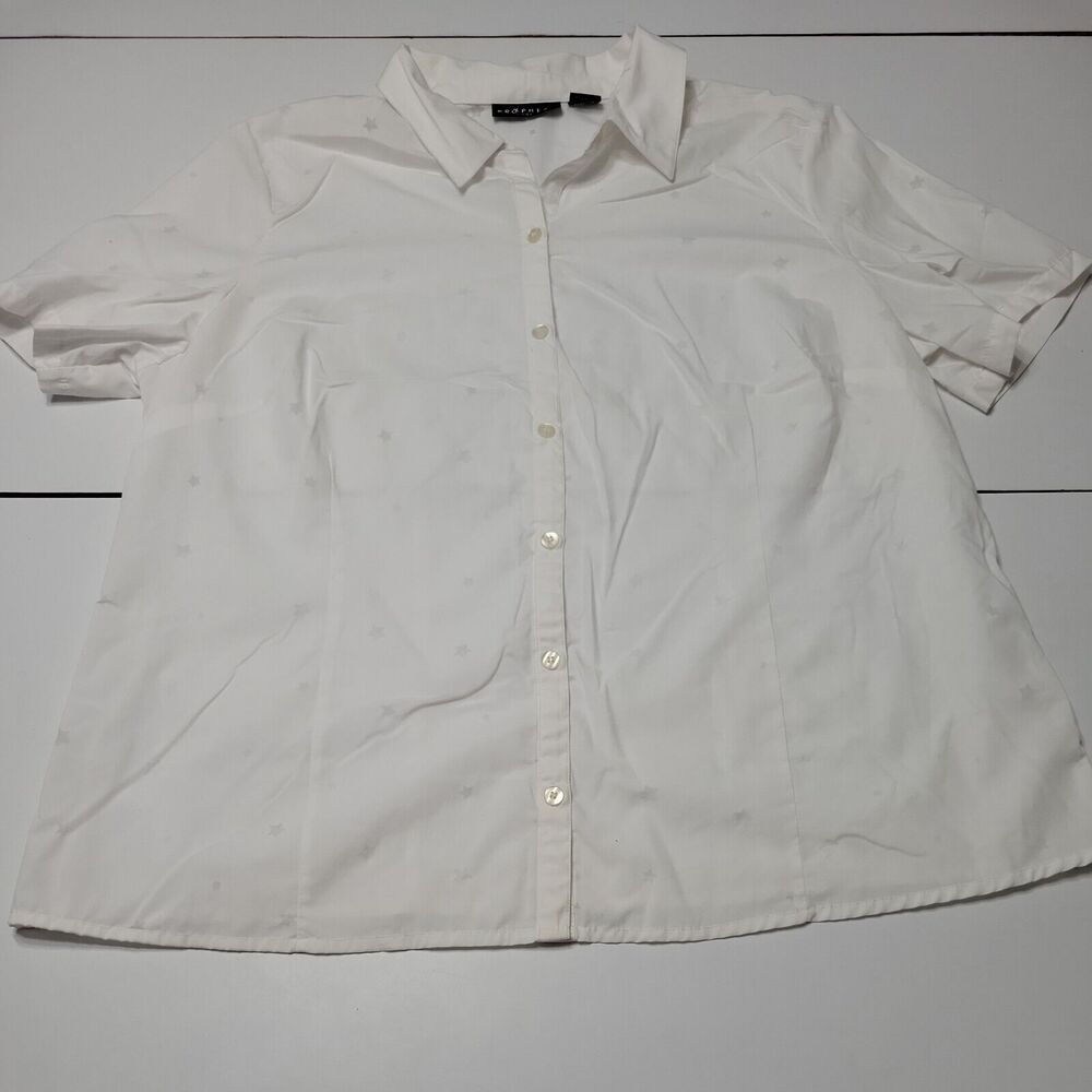 Prophecy Womens Button XL Front Shirt White Short Sleeve Collared Star Cut Outs